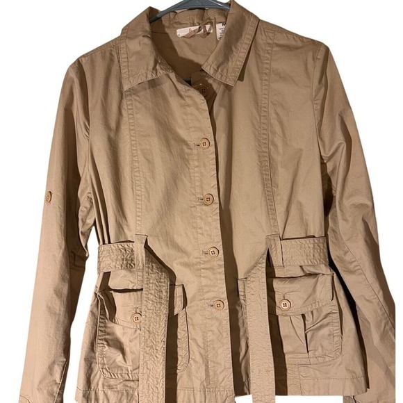 & Me Jackets & Blazers - & Me Khaki Tan Utility Tie Waist w/‎ Front Pockets 100% Cotton Women's Medium